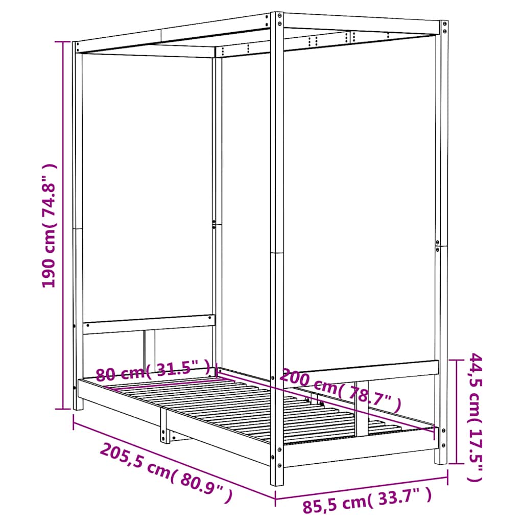 Kids Bed Frame 80x200 cm Solid Wood Pine