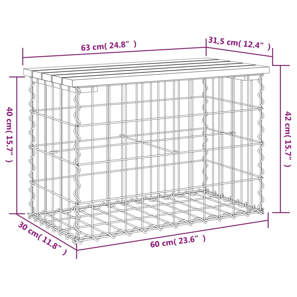 Garden Bench Gabion Design 63x31,5x42 cm Solid Wood Pine