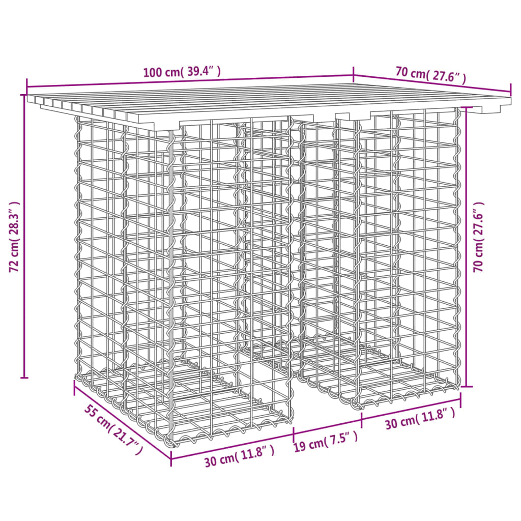 Garden Table Gabion Design 100x70x72 cm Solid Wood Douglas