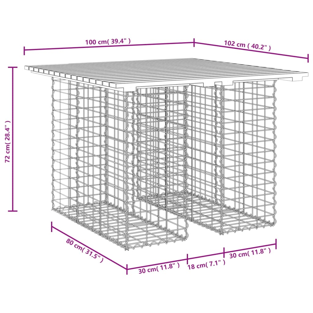 Garden Table Gabion Design 100x102x72 cm Solid Wood Pine