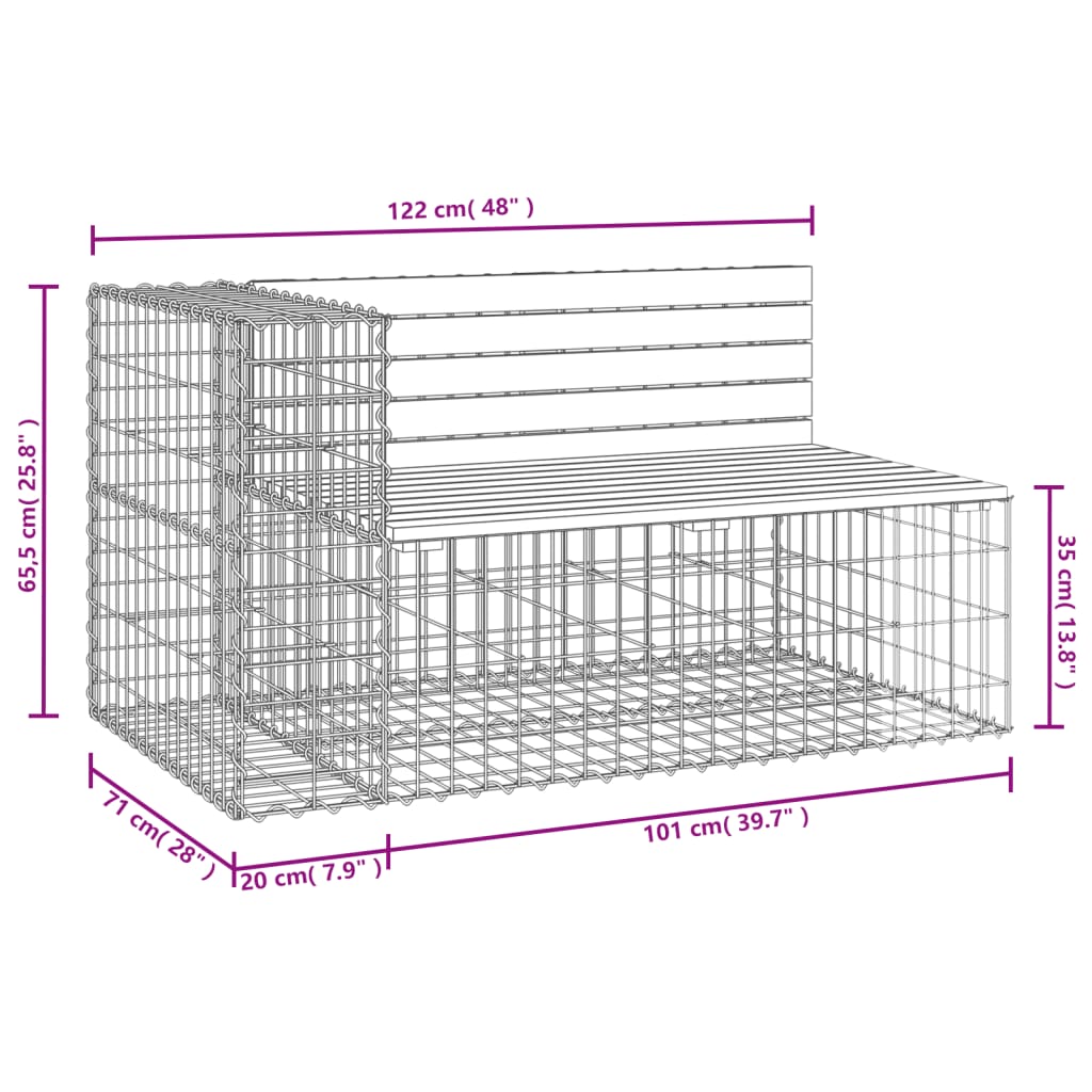 Garden Bench Gabion Design 122x71x65.5 cm Solid Wood Pine