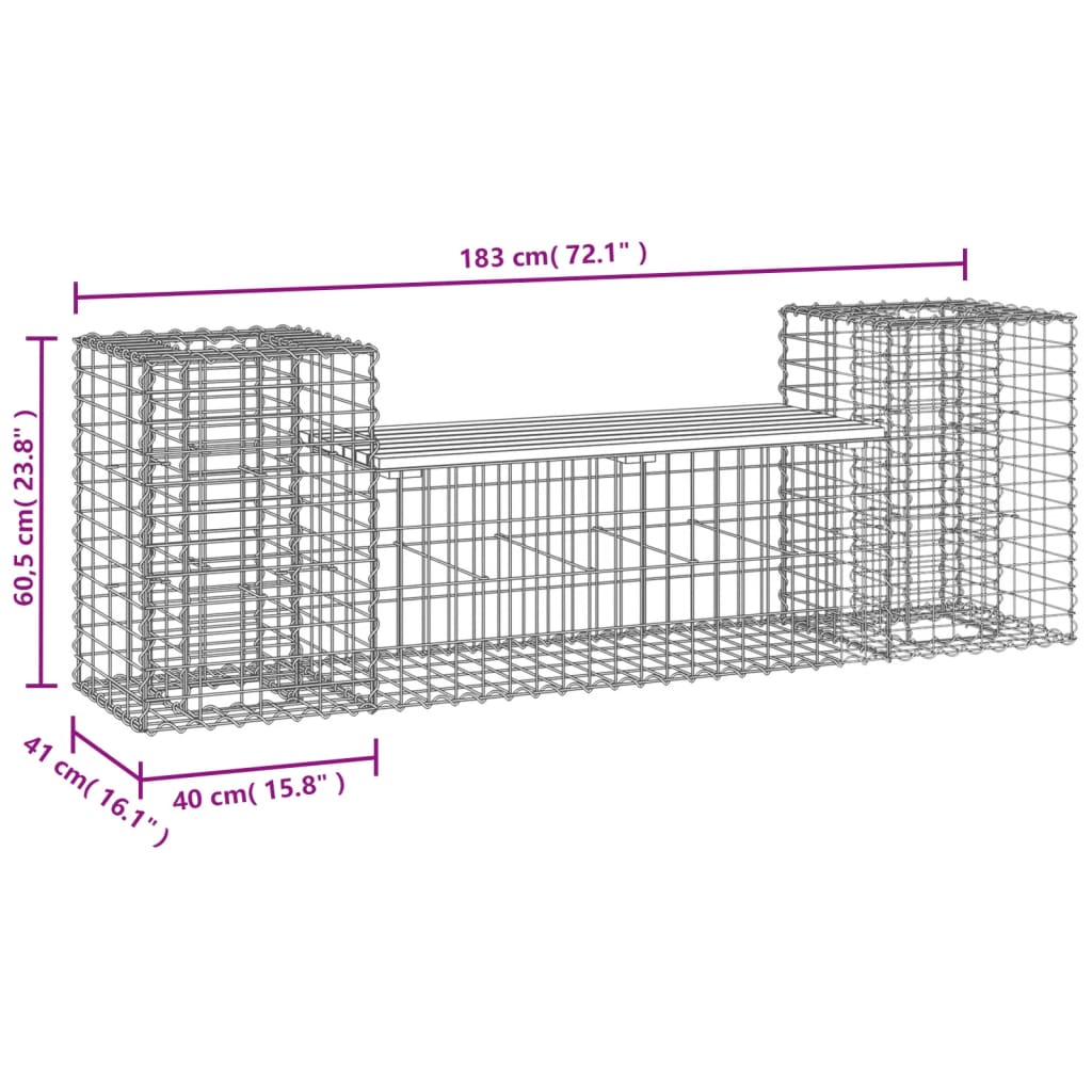 Garden Bench Gabion Design 183x41x60,5 cm Impregnated Wood Pine