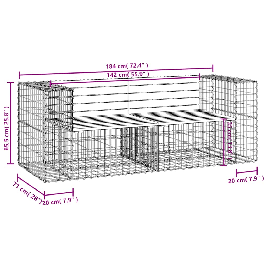 Garden Bench Gabion Design 184x71x65,5 cm Solid Wood Pine