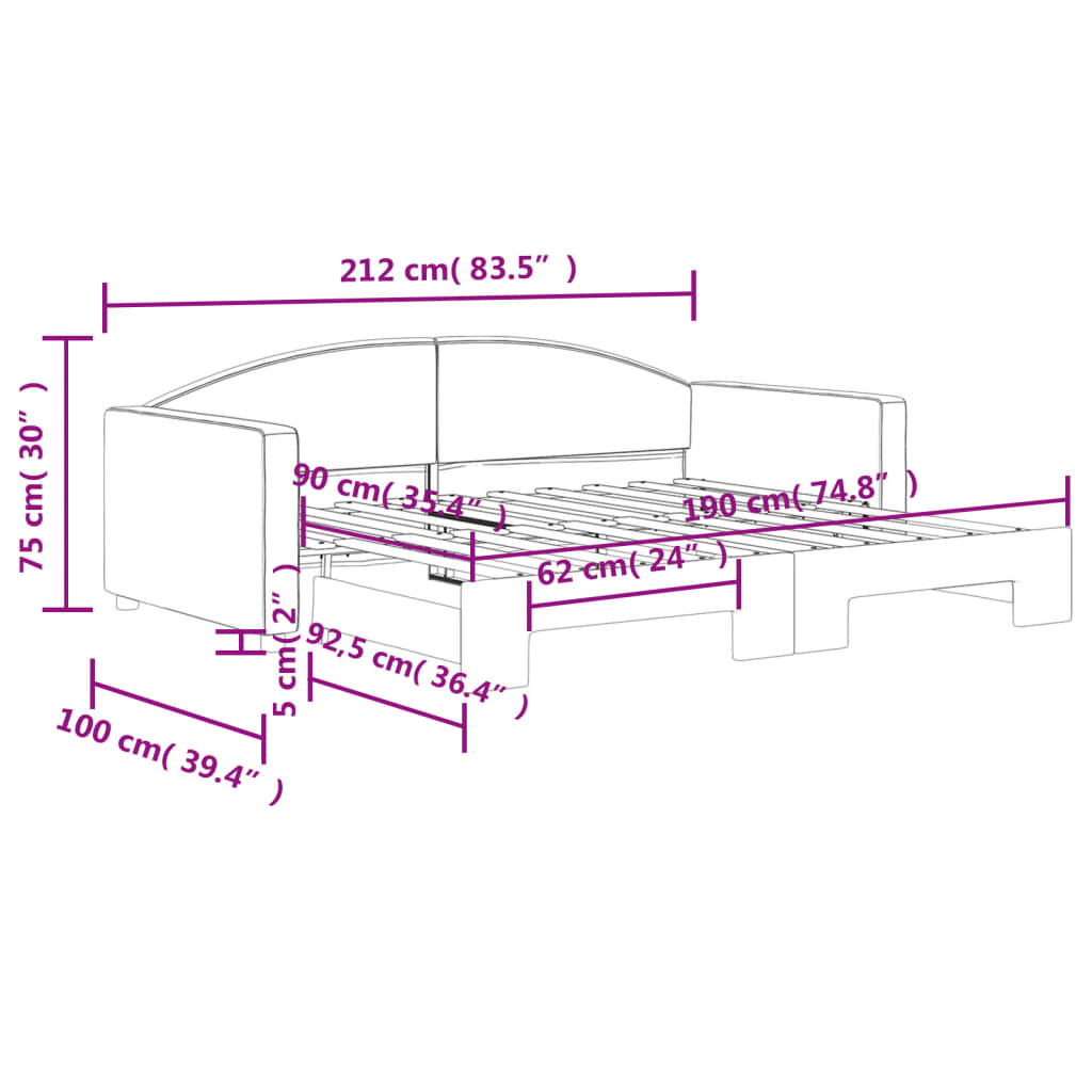 Daybed with Trundle without Mattress Dark Grey 90x190 cm Single