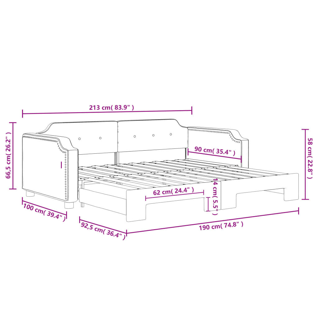 Daybed with Trundle without Mattress Light Grey 90x190 cm Single