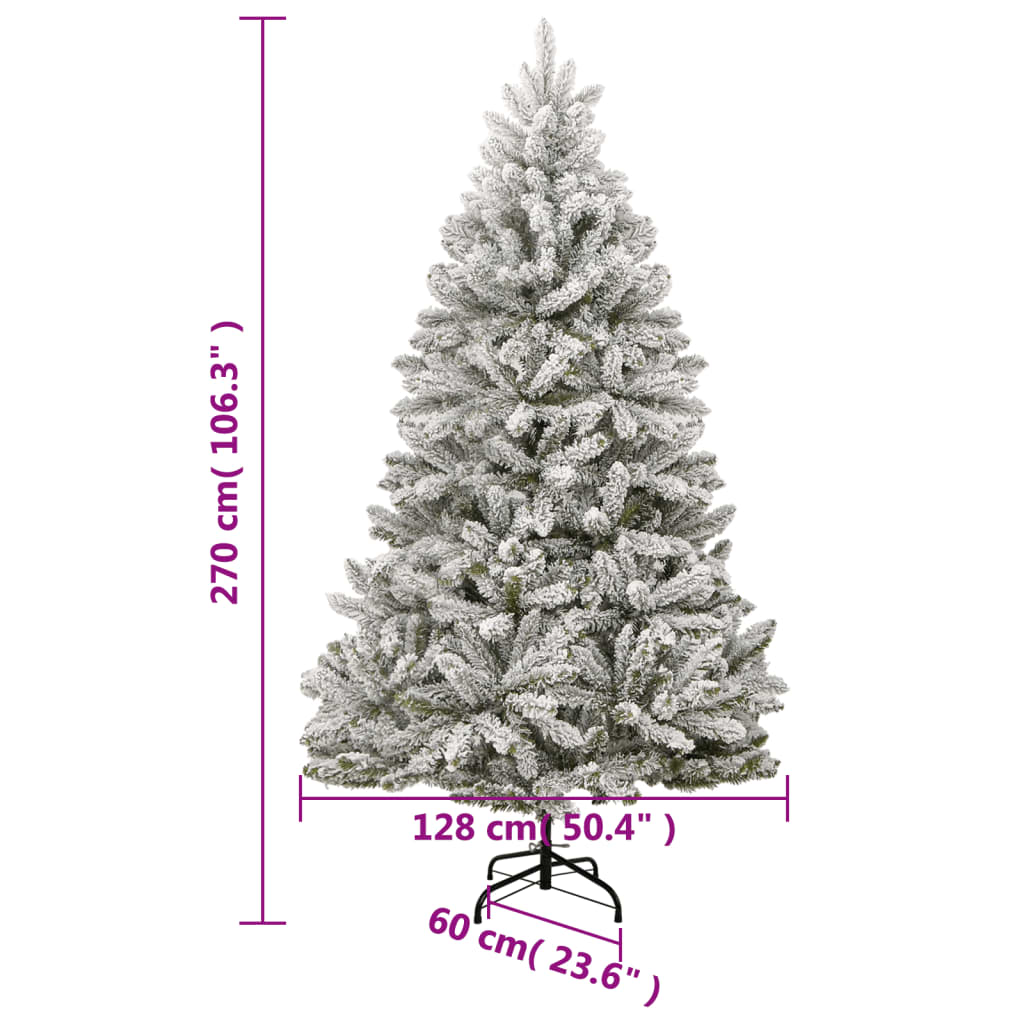 vidaXL Artificial Hinged Christmas Tree with Flocked Snow 270 cm