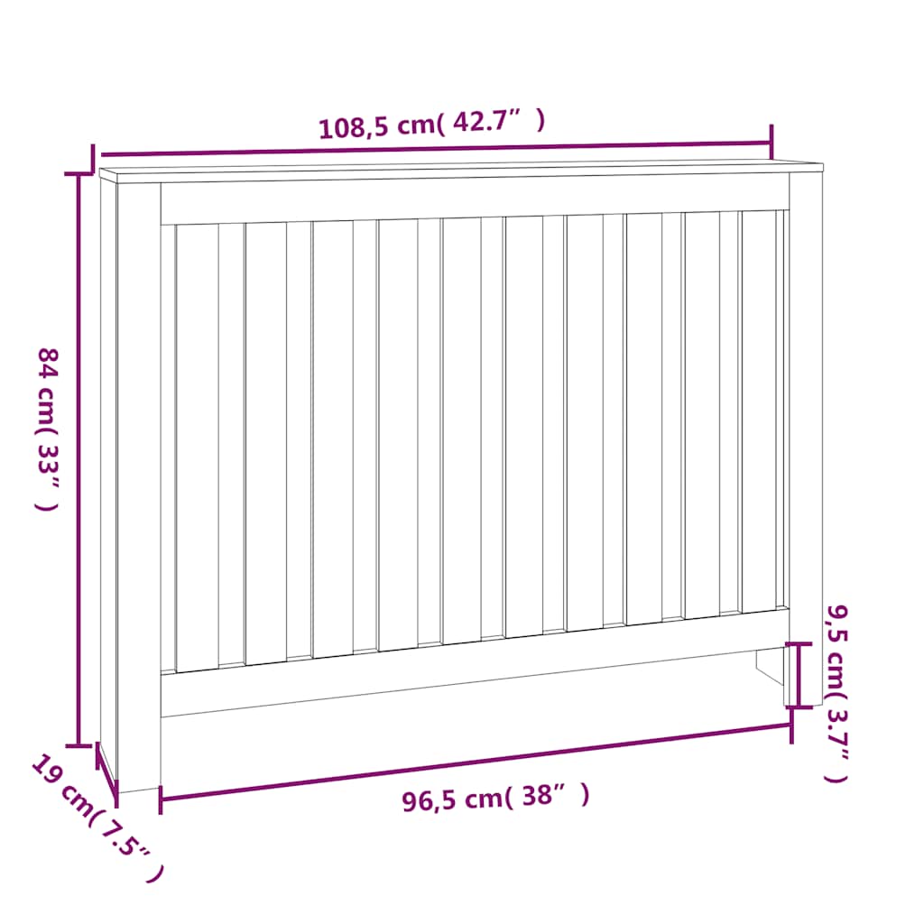 Radiator Cover White 108.5x19x84 cm Solid Wood Pine