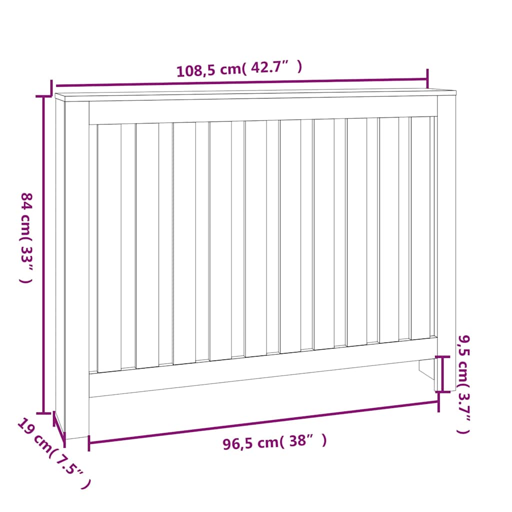 Radiator Cover White 108,5x19x84 cm Solid Wood Pine