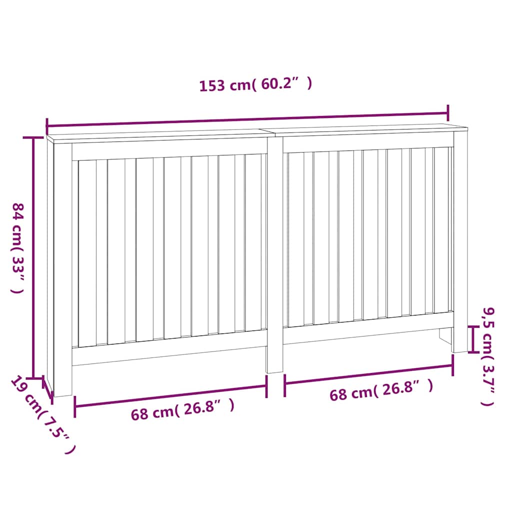 Radiator Cover White 153x19x84 cm Solid Wood Pine