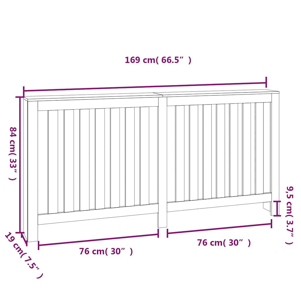 Radiator Cover White 169x19x84 cm Solid Wood Pine