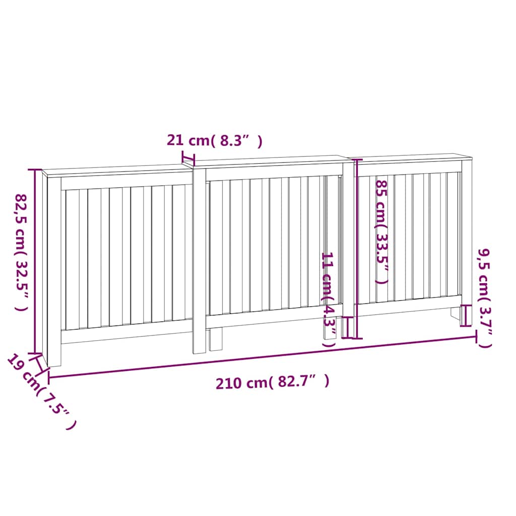 Radiator Cover White 210x21x85 cm Solid Wood Pine