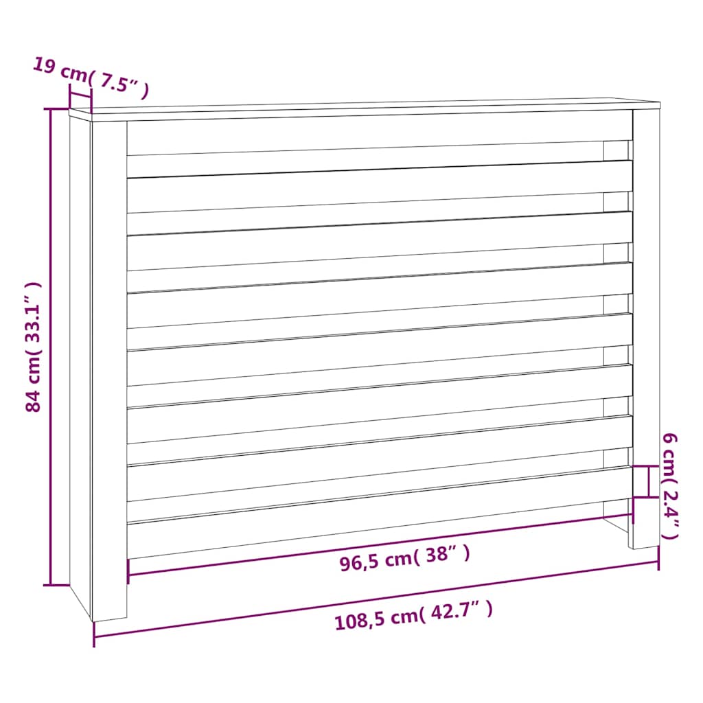Radiator Cover White 108,5x19x84 cm Solid Wood Pine
