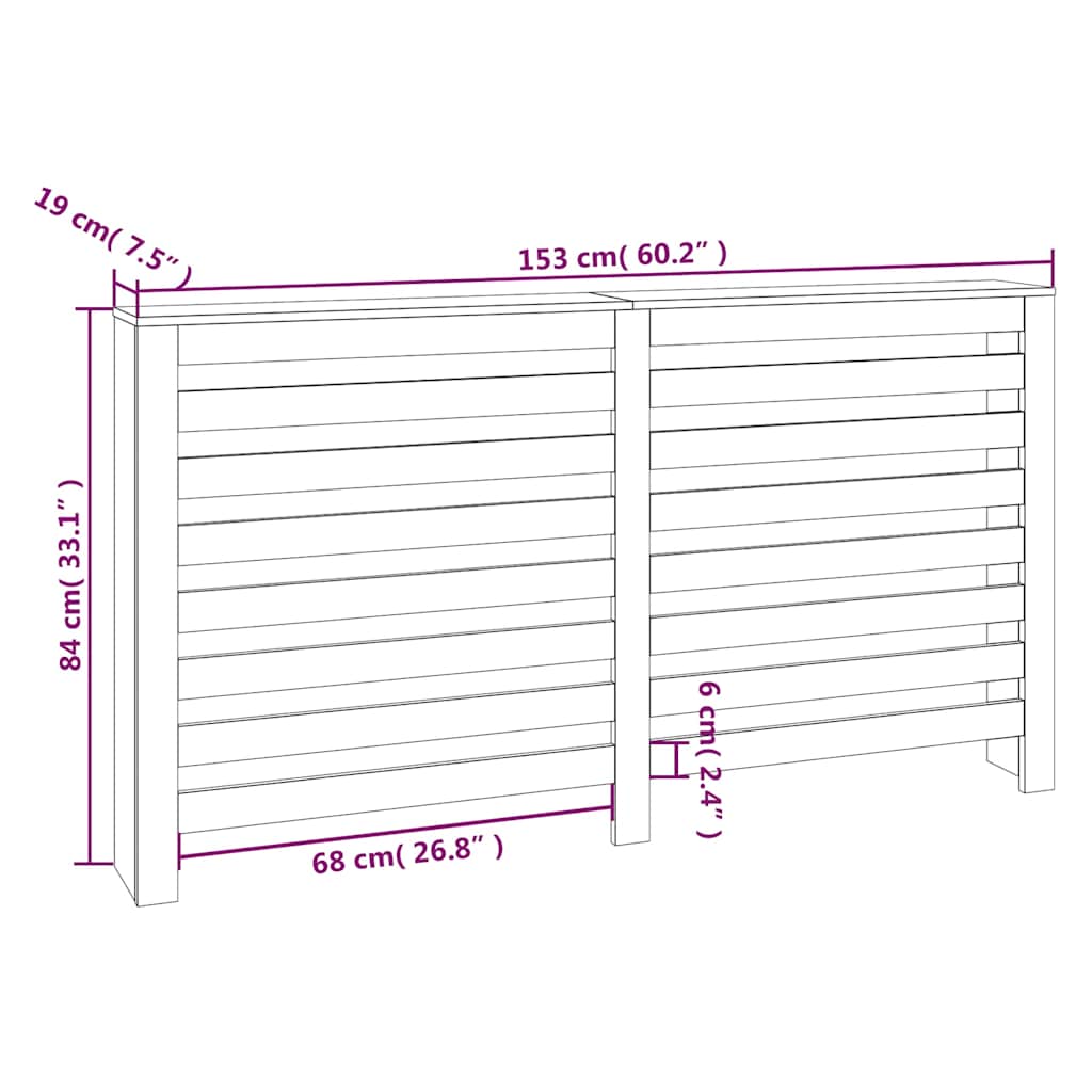 Radiator Cover White 153x19x84 cm Solid Wood Pine