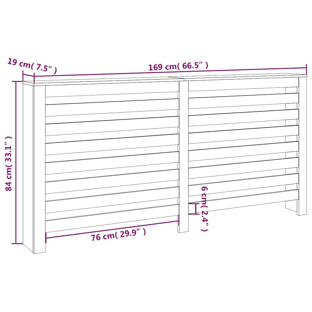 Radiator Cover White 169x19x84 cm Solid Wood Pine
