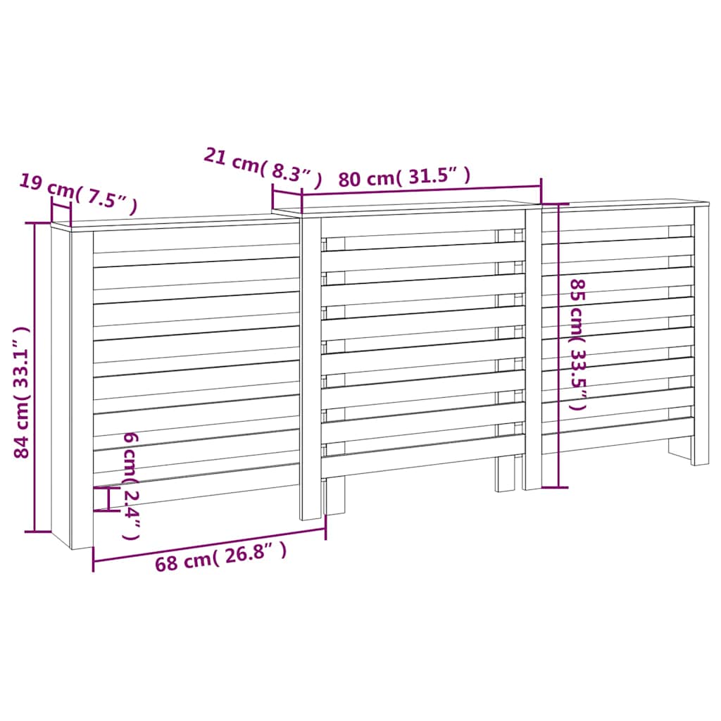 Radiator Cover White 210x21x85 cm Solid Wood Pine