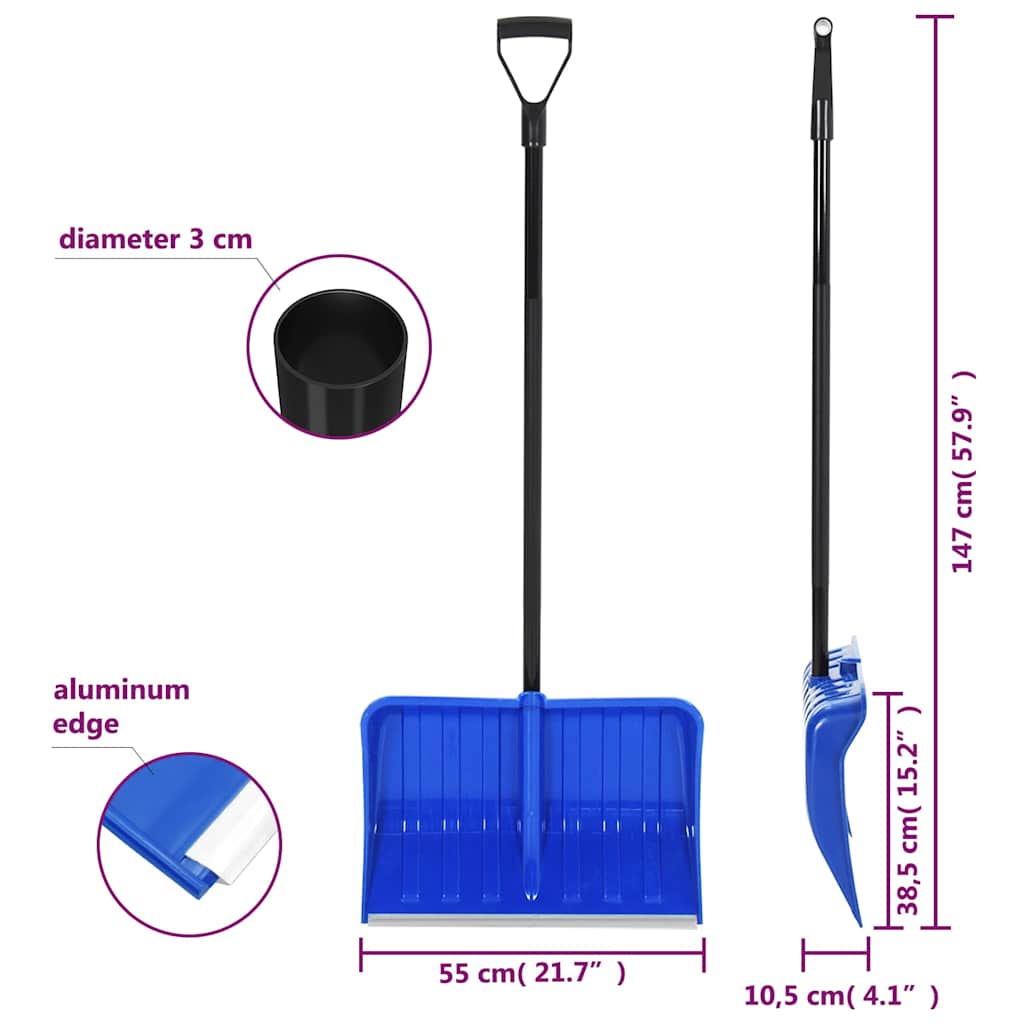 93708 vidaXL Snow Shovel Blue 147 cm Metal