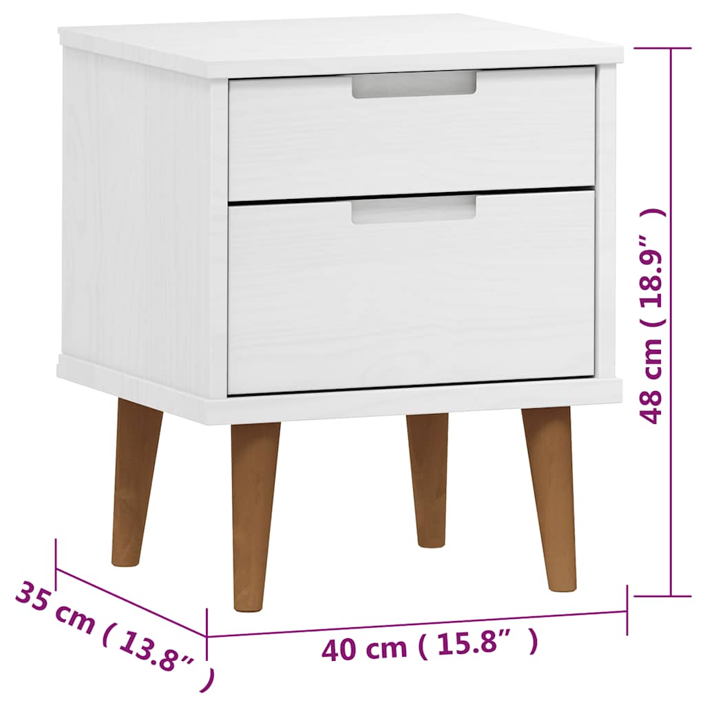 Bedside Cabinet "MOLDE" White 40x35x48 cm Solid Wood Pine