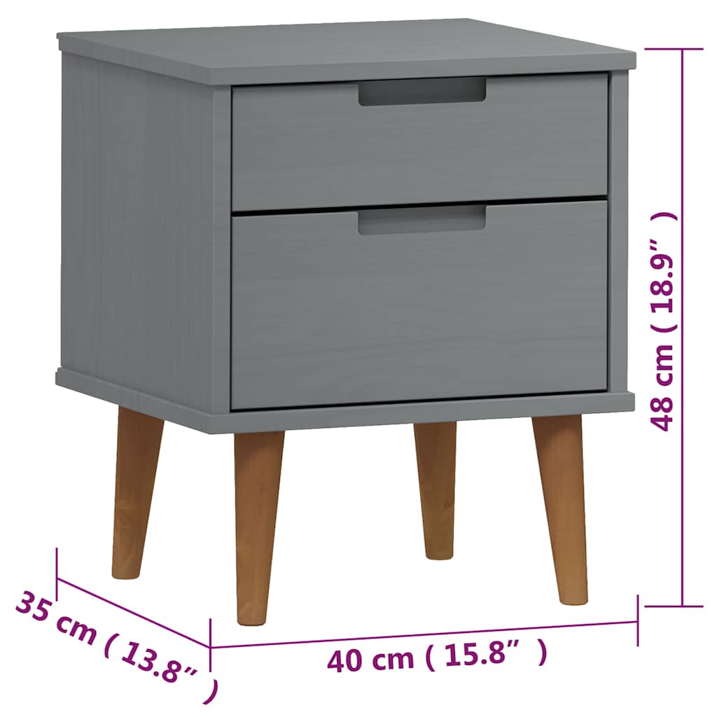 Bedside Cabinet "MOLDE" Grey 40x35x48 cm Solid Wood Pine