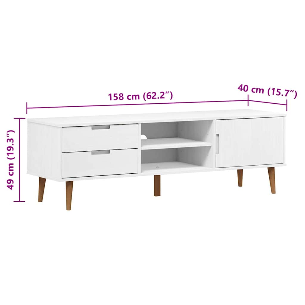 TV Cabinet "MOLDE" White 158x40x49 cm Solid Wood Pine