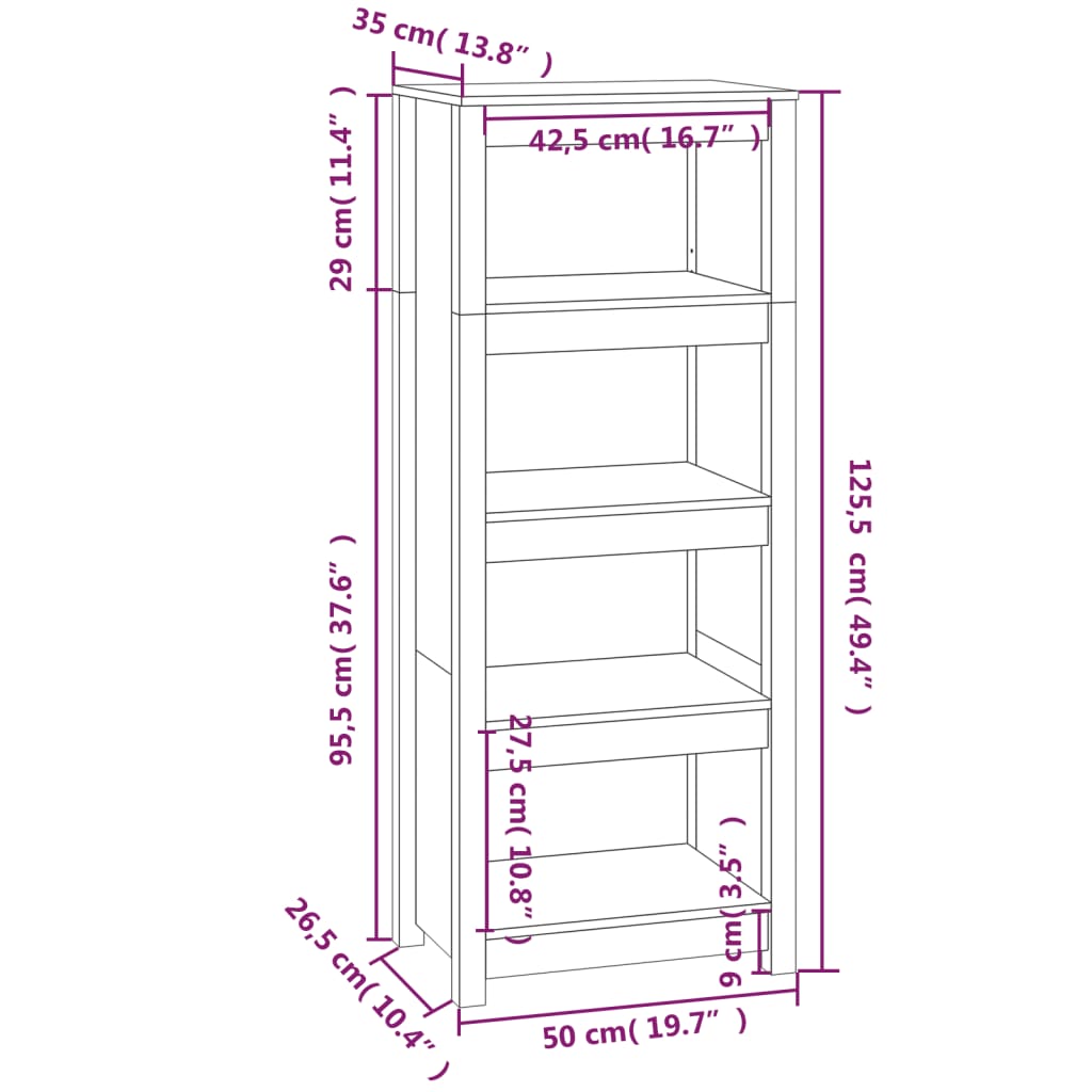 Book Cabinet Honey Brown 50x35x125,5 cm Solid Wood Pine