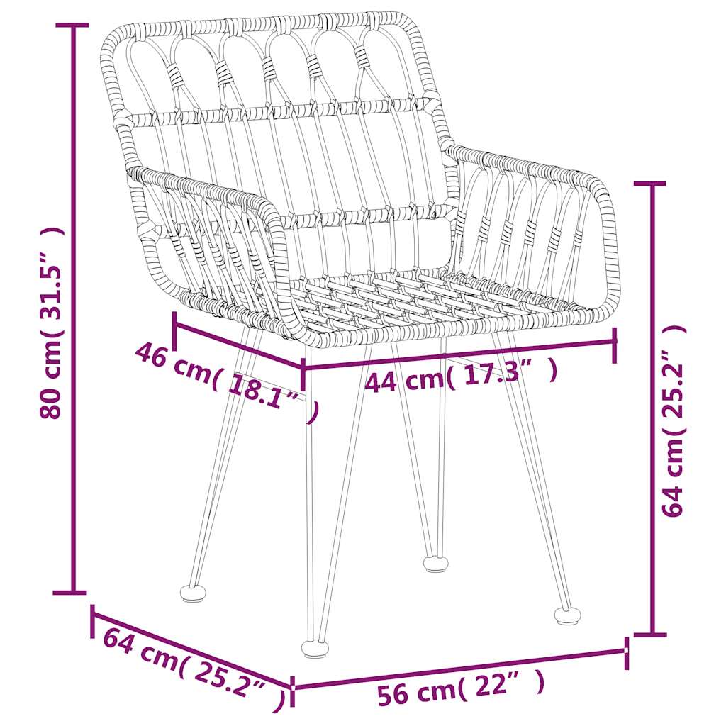 Garden Chairs 2 pcs with Armrest 56x64x80 cm PE Rattan