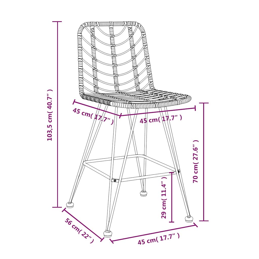 Bar Stools 2 pcs Black 45x56x103,5 cm PE Rattan and Steel