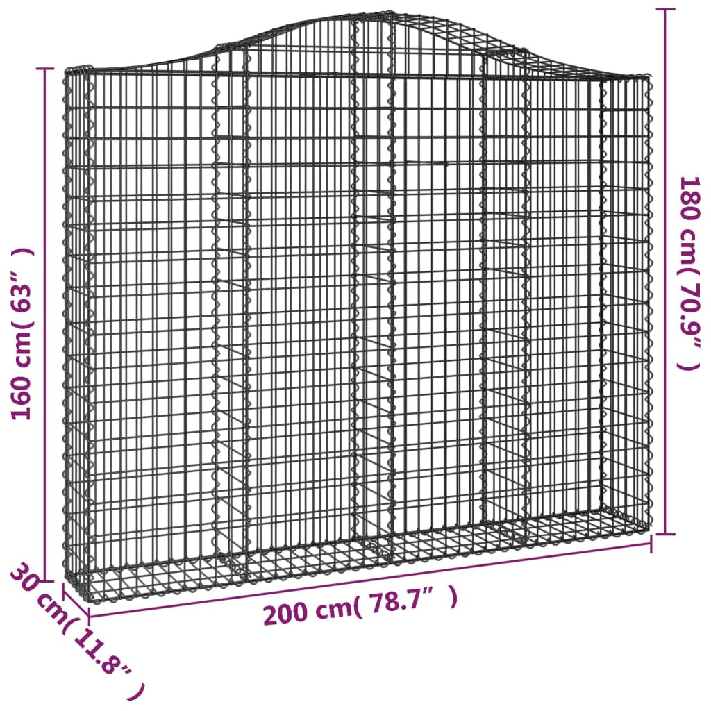 Arched Gabion Baskets 2 pcs 200x30x160/180 cm Galvanised Iron