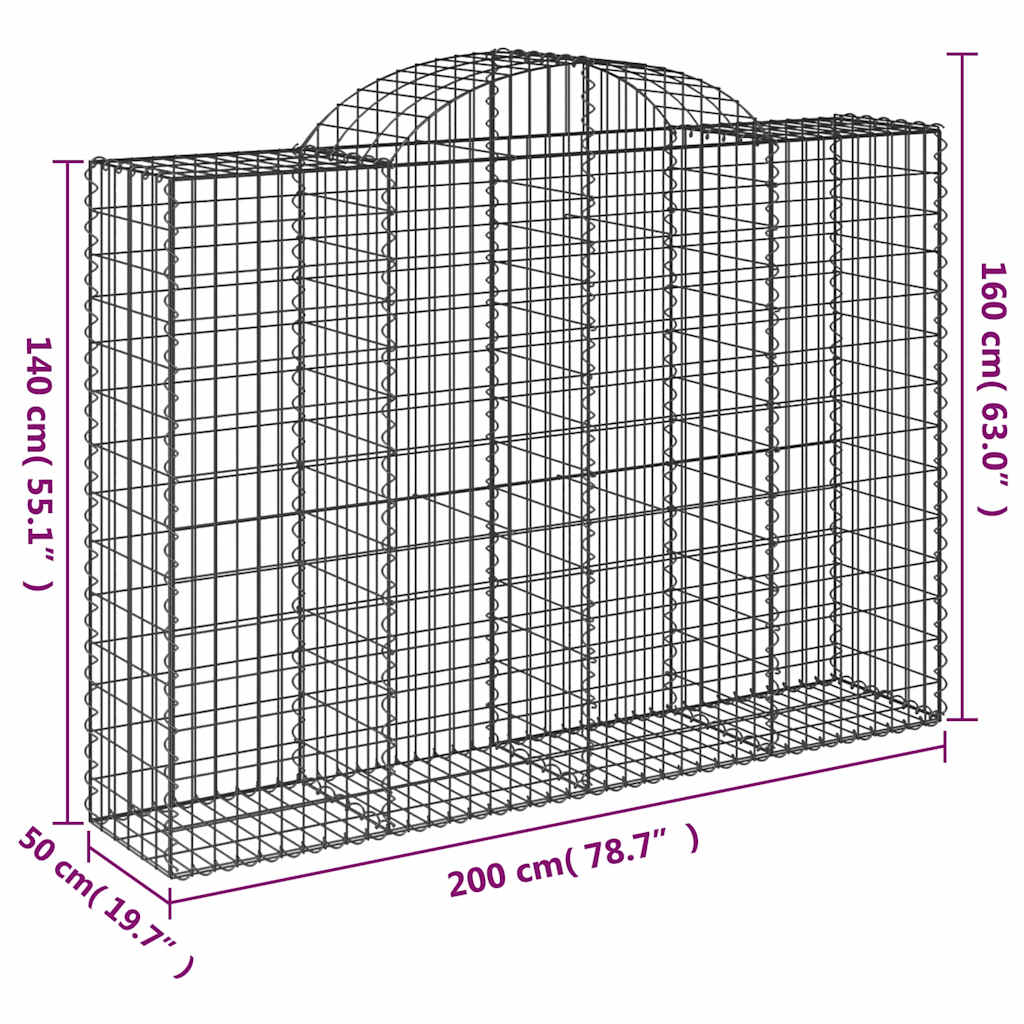 Arched Gabion Baskets 5 pcs 200x50x140/160 cm Galvanised Iron