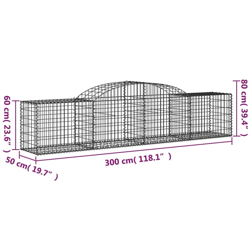 Arched Gabion Baskets 7 pcs 300x50x60/80 cm Galvanised Iron