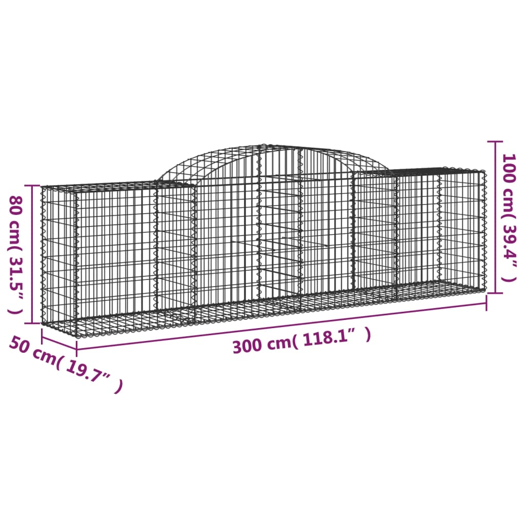 Arched Gabion Baskets 9 pcs 300x50x80/100 cm Galvanised Iron
