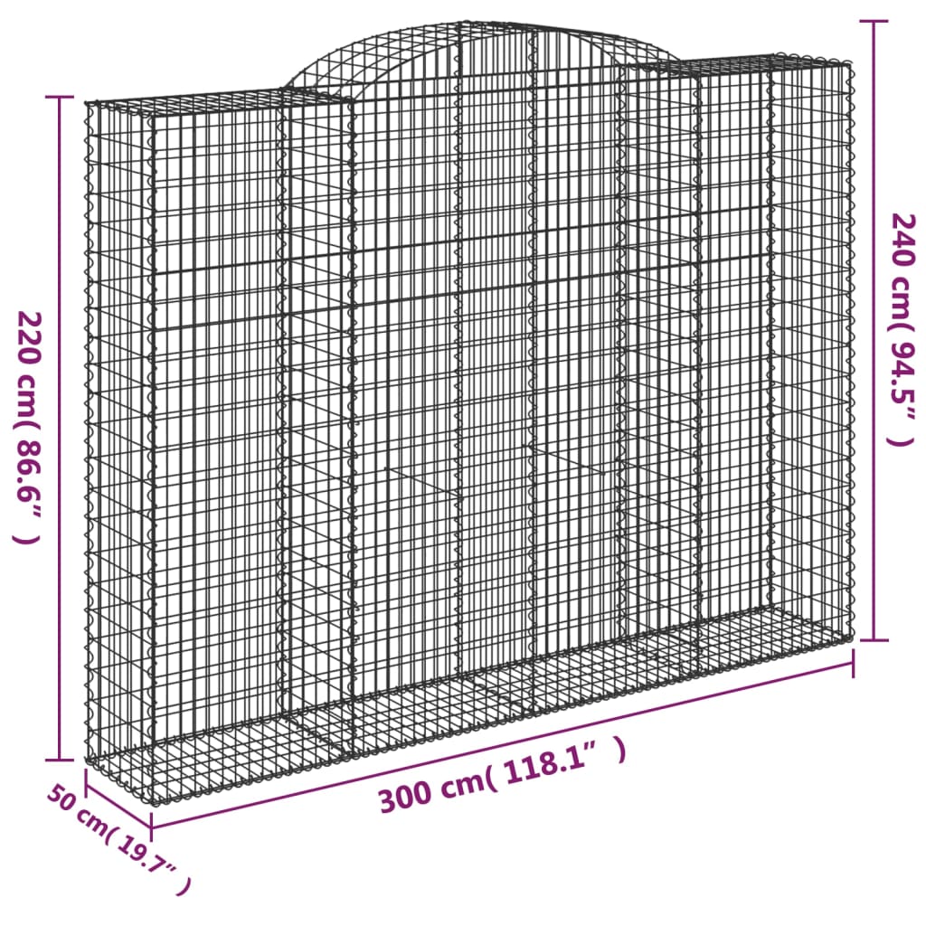 Arched Gabion Baskets 5 pcs 300x50x220/240 cm Galvanised Iron