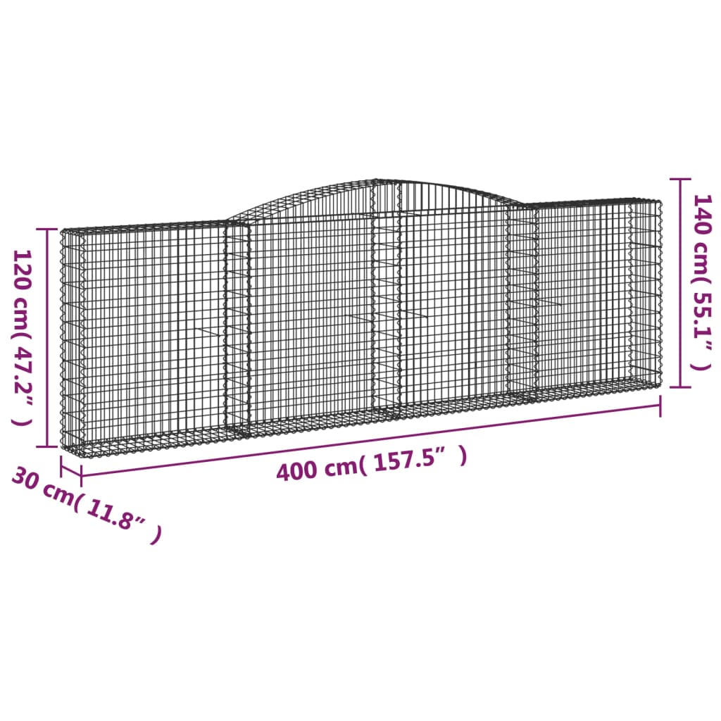 Arched Gabion Baskets 3 pcs 400x30x120/140 cm Galvanised Iron