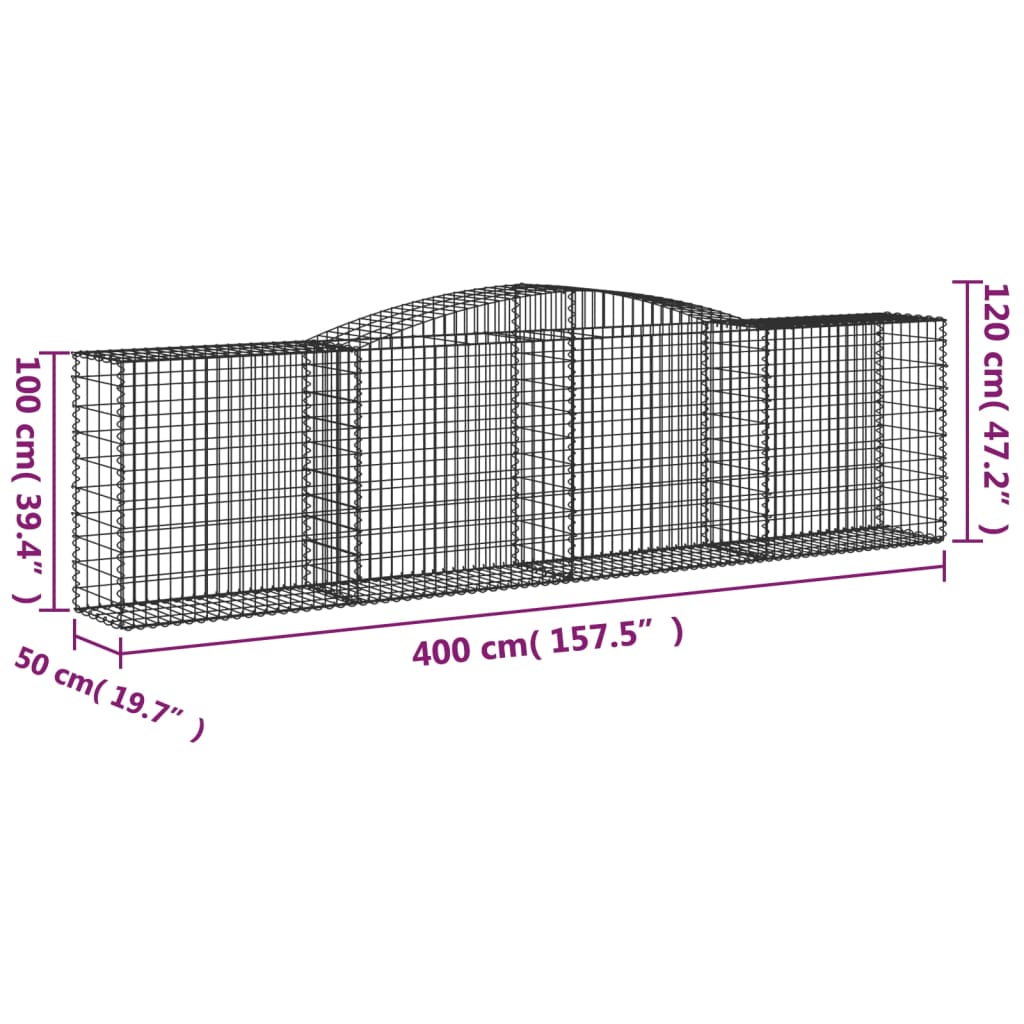 Arched Gabion Baskets 9 pcs 400x50x100/120 cm Galvanised Iron