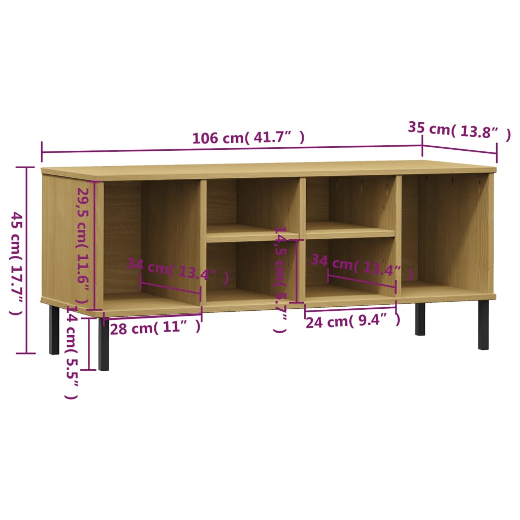 Shoe Rack with Metal Legs Brown 106x35x45 cm Solid Wood "OSLO