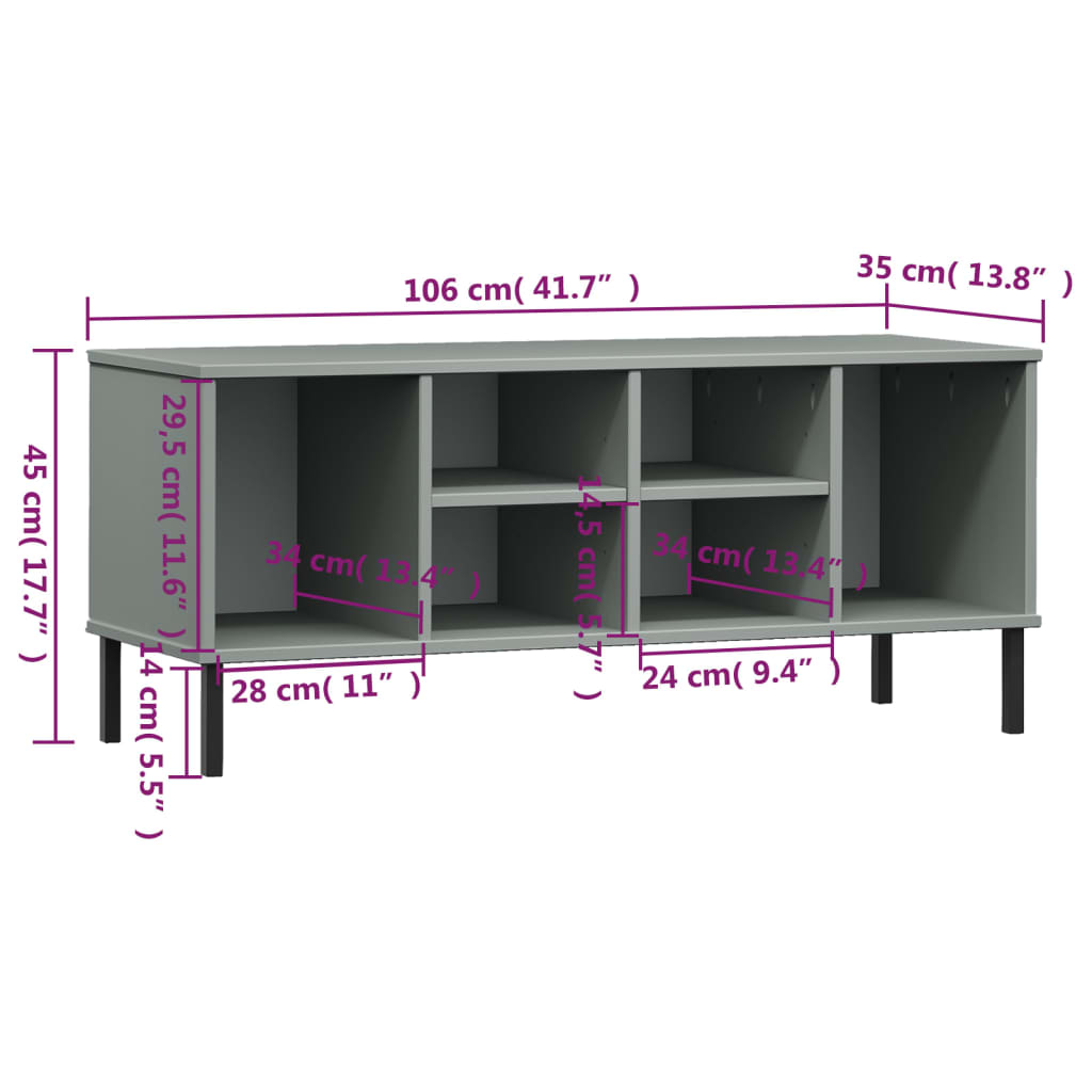 Shoe Rack with Metal Legs Grey 106x35x45 cm Solid Wood "OSLO