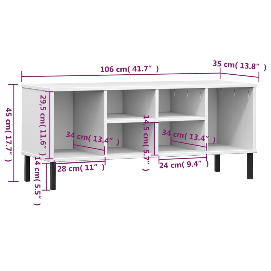 Shoe Rack with Metal Legs White 106x35x45 cm Solid Wood "OSLO