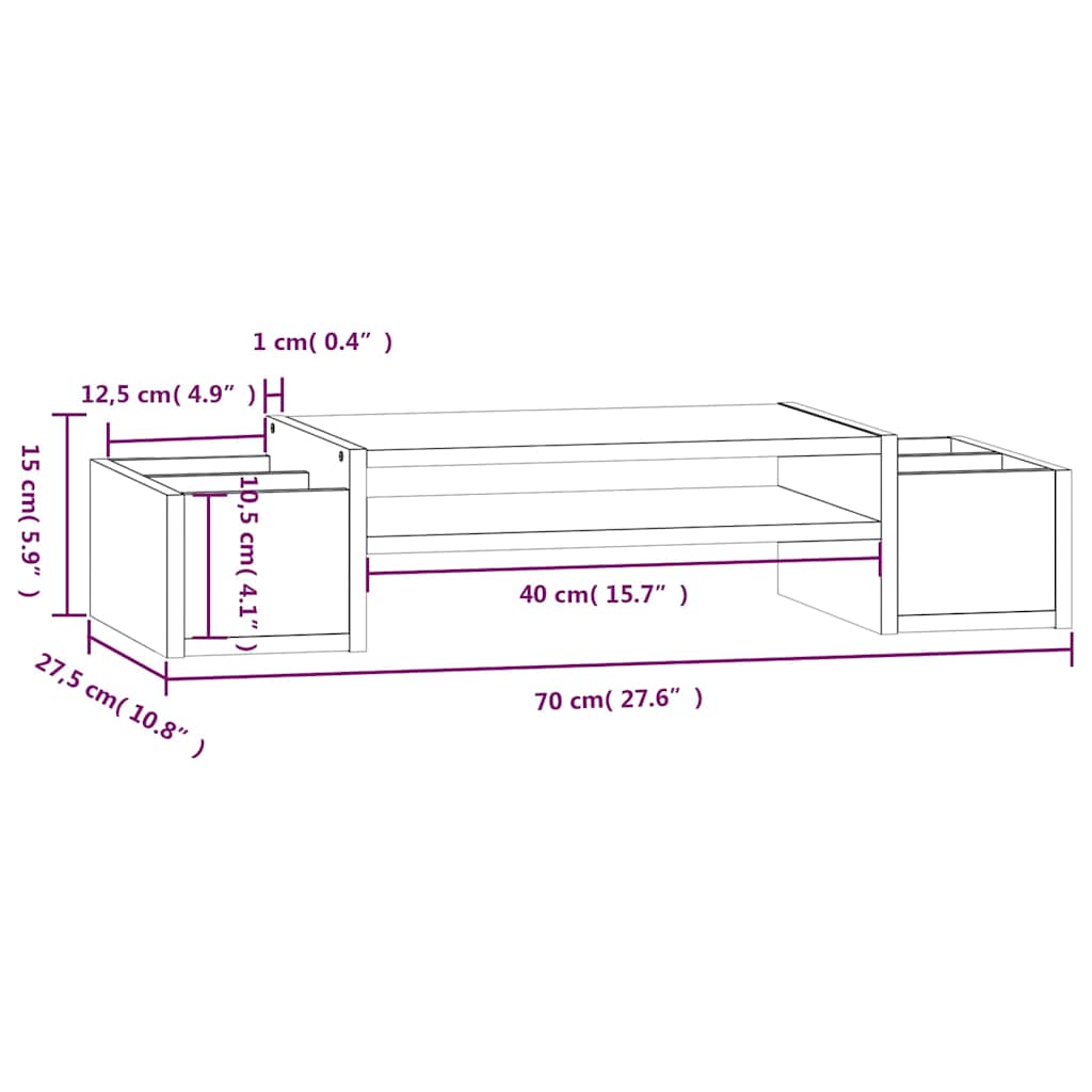 Monitor Stand 70x27,5x15 cm Solid Wood Pine