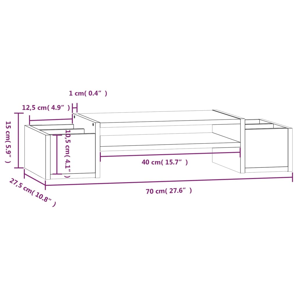 Monitor Stand White 70x27,5x15 cm Solid Wood Pine