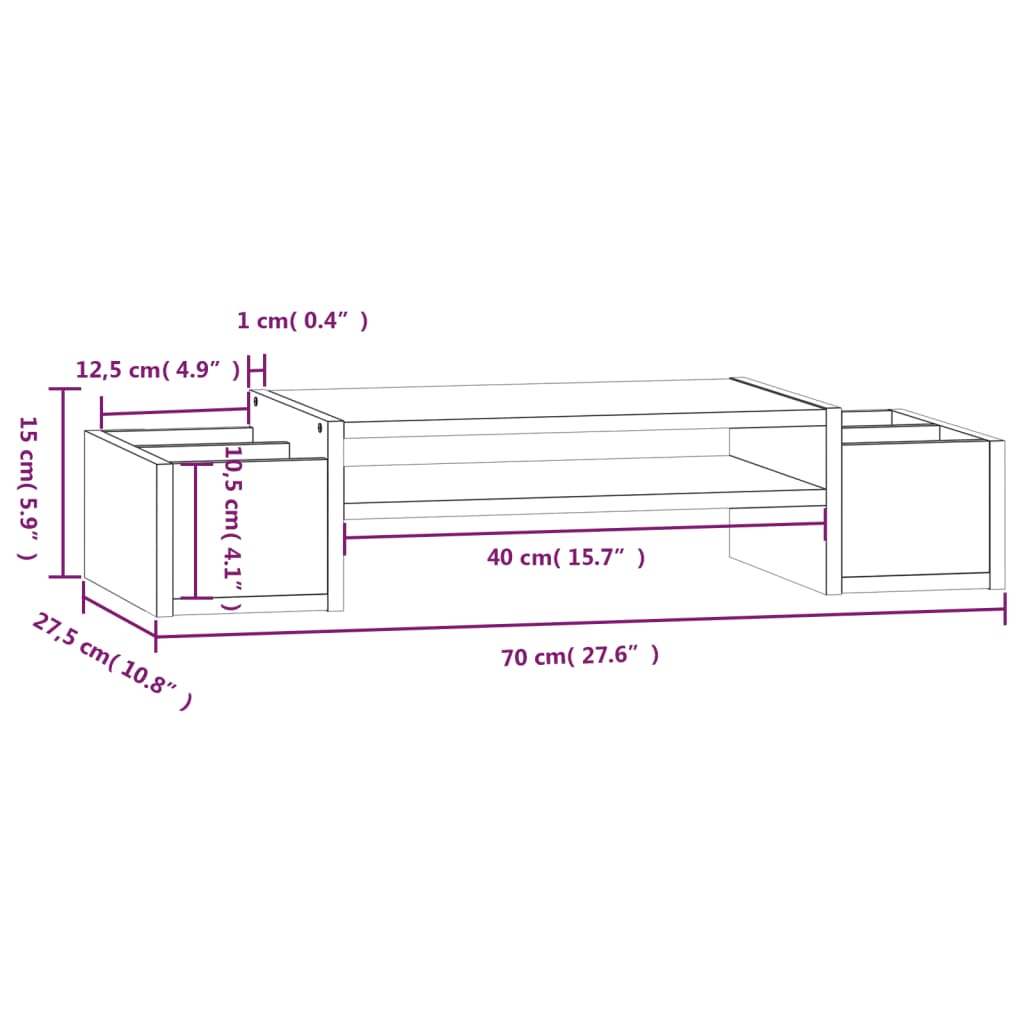 Monitor Stand Grey 70x27,5x15 cm Solid Wood Pine