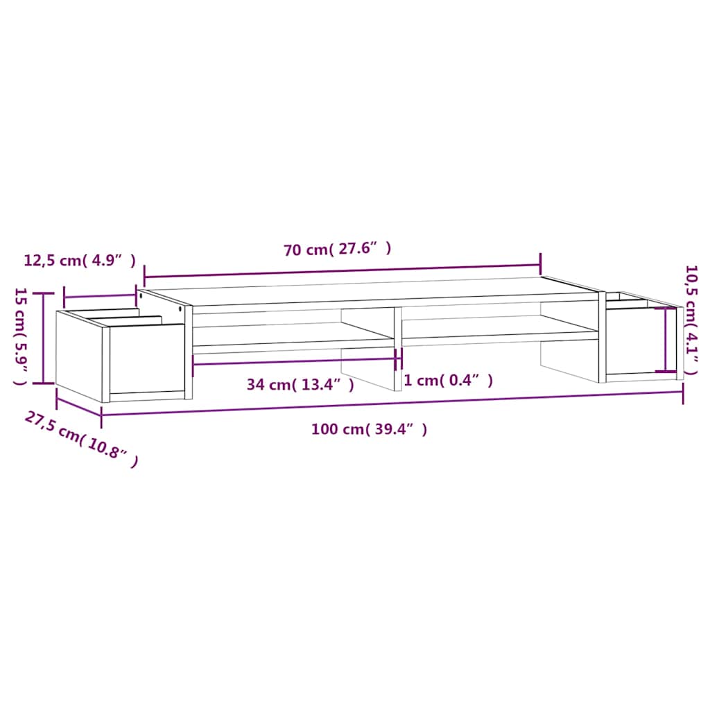 Monitor Stand 100x27,5x15 cm Solid Wood Pine