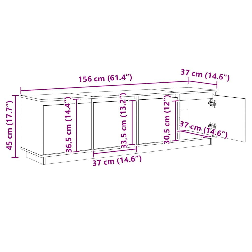 814395 vidaXL TV Cabinet White 156x37x45 cm Solid Wood Pine
