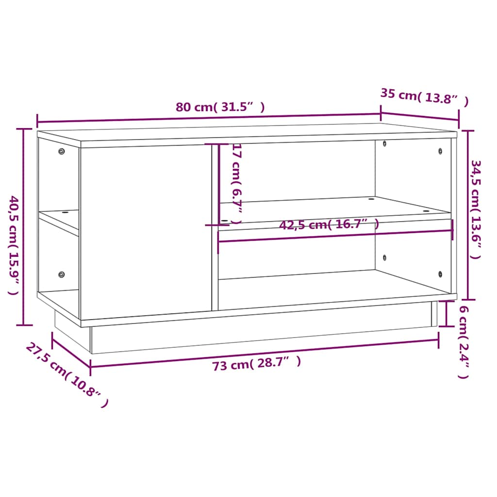 TV Cabinet Grey 80x35x40,5 cm Solid Wood Pine