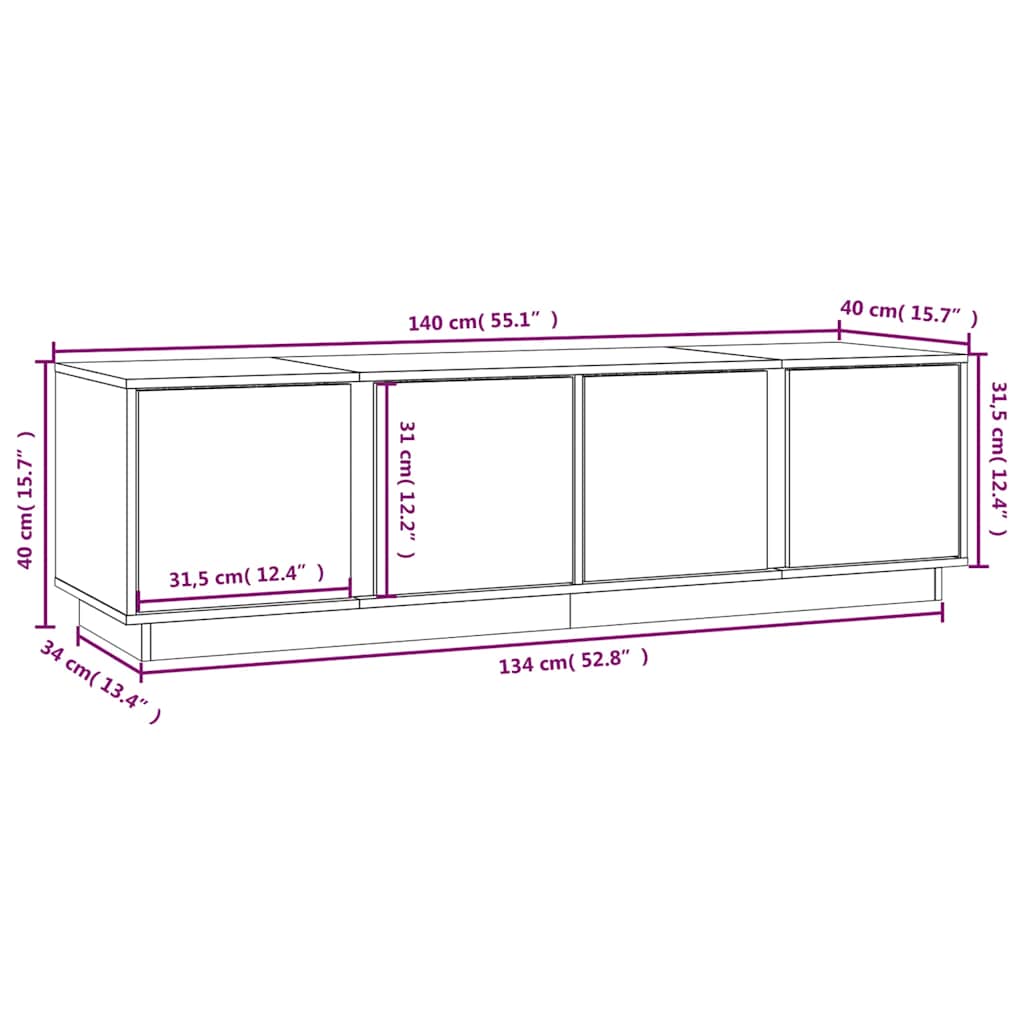 TV Cabinet White 140x40x40 cm Solid Wood Pine