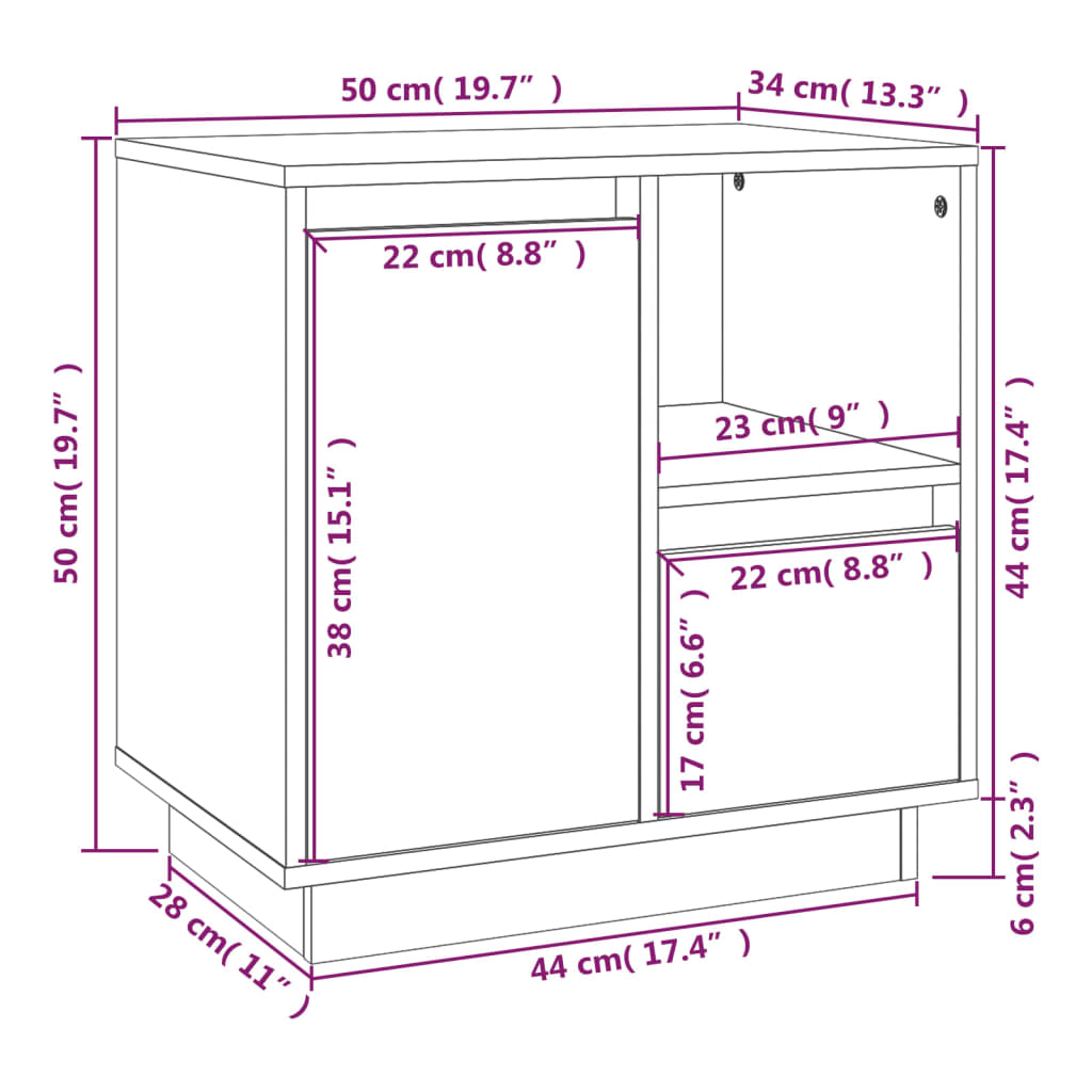 Bedside Cabinet 50x34x50 cm Solid Wood Pine