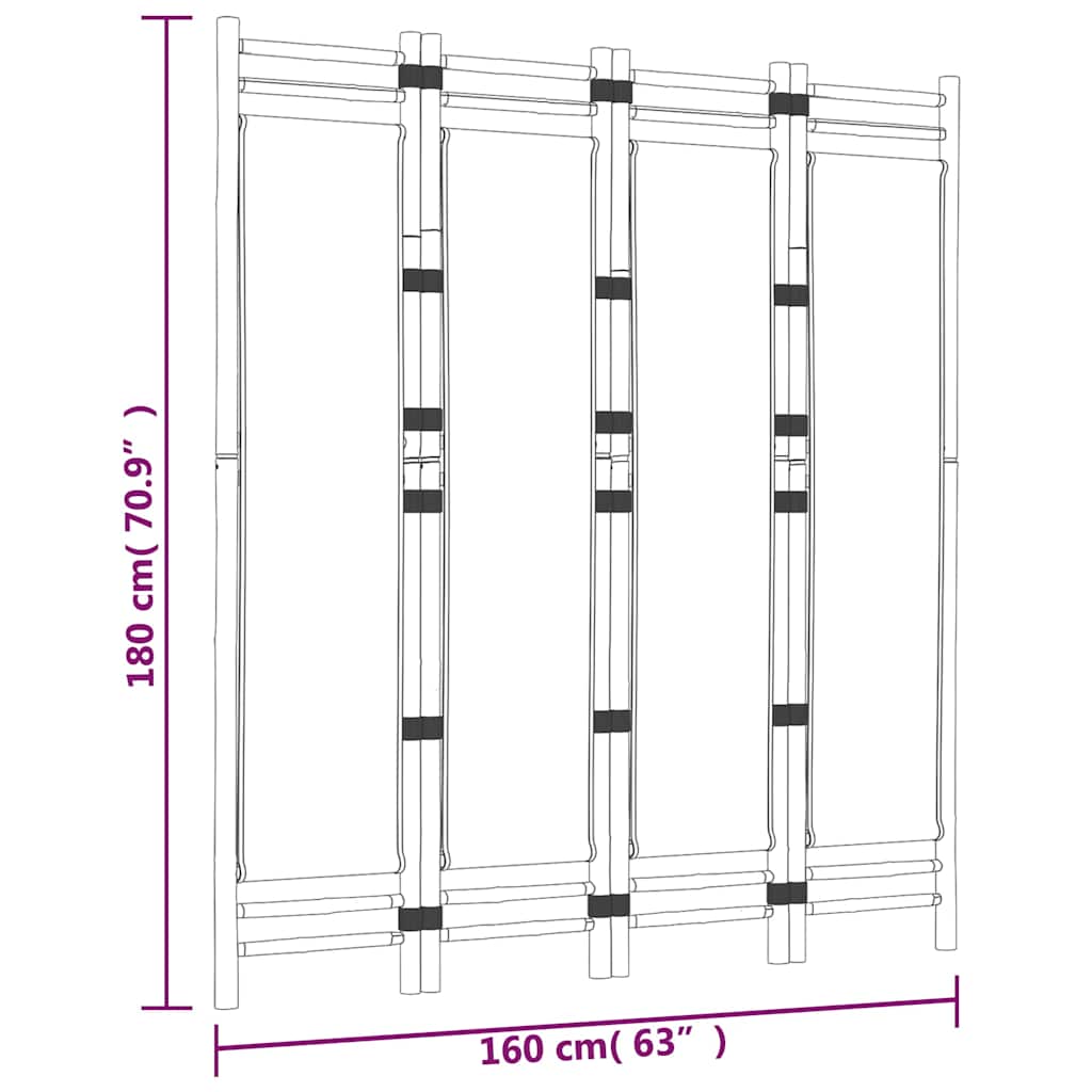Folding 4-Panel Room Divider 160 cm Bamboo and Canvas