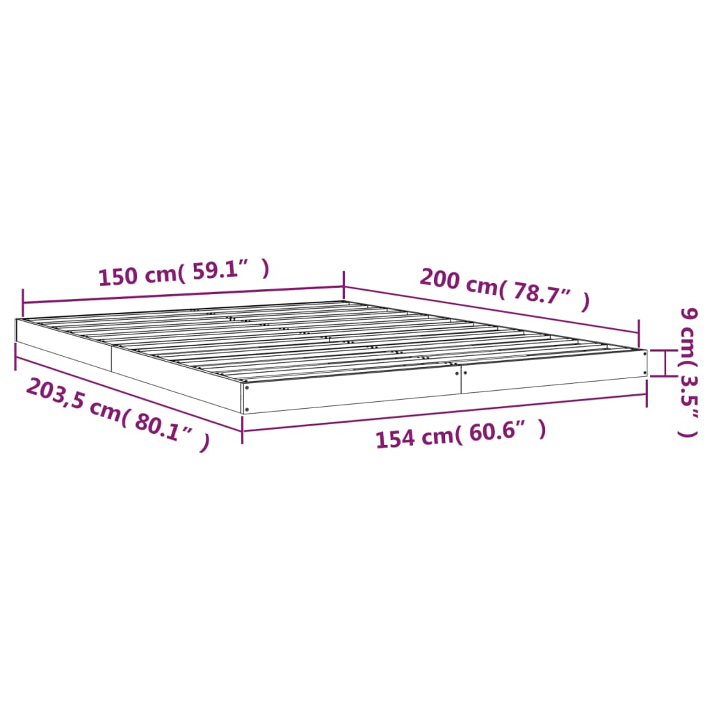 Bed Frame | White | Solid Pinewood, Plywood | King Size | Durable