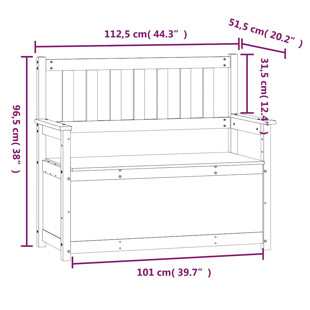 Bench White 112,5x51,5x96,5 cm Solid Wood Pine