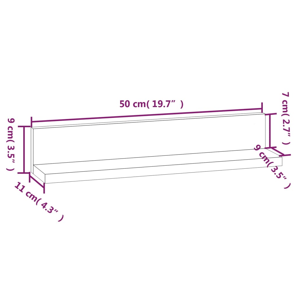Wall Shelves 2 pcs White 50x11x9 cm Solid Wood Pine