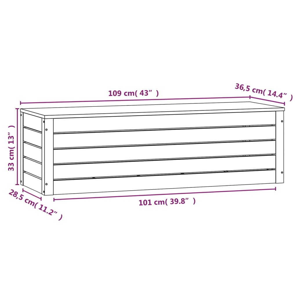 Storage Box 109x36,5x33 cm Solid Wood Pine