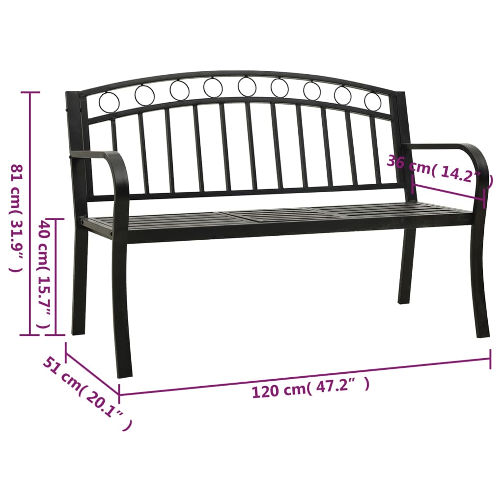 Garden Bench with Table Black 120 cm Steel